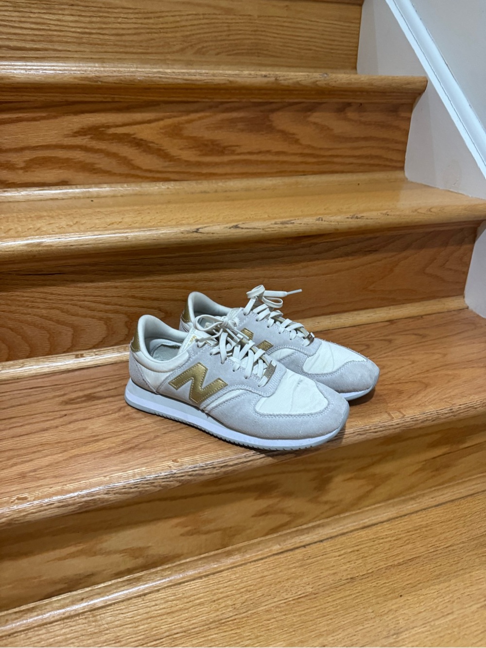 New Balance Cream Sneakers with Gold 'N' Accent